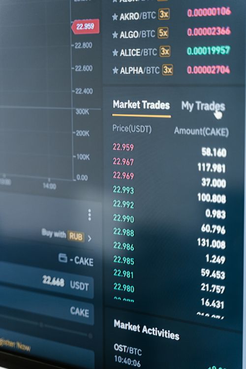 Cryptocurrency trading screen showing live market trades, prices, and exchange activity for automated bot trading.