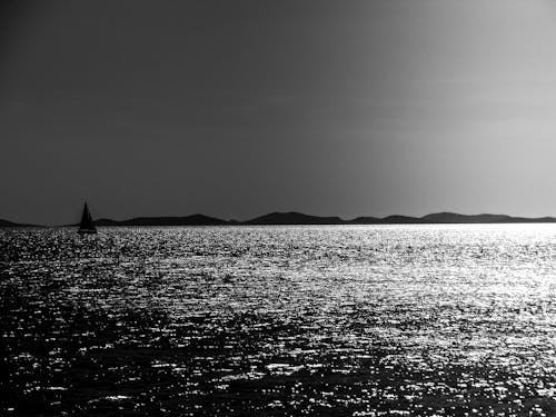 Grayscale Photo of a Body of Water