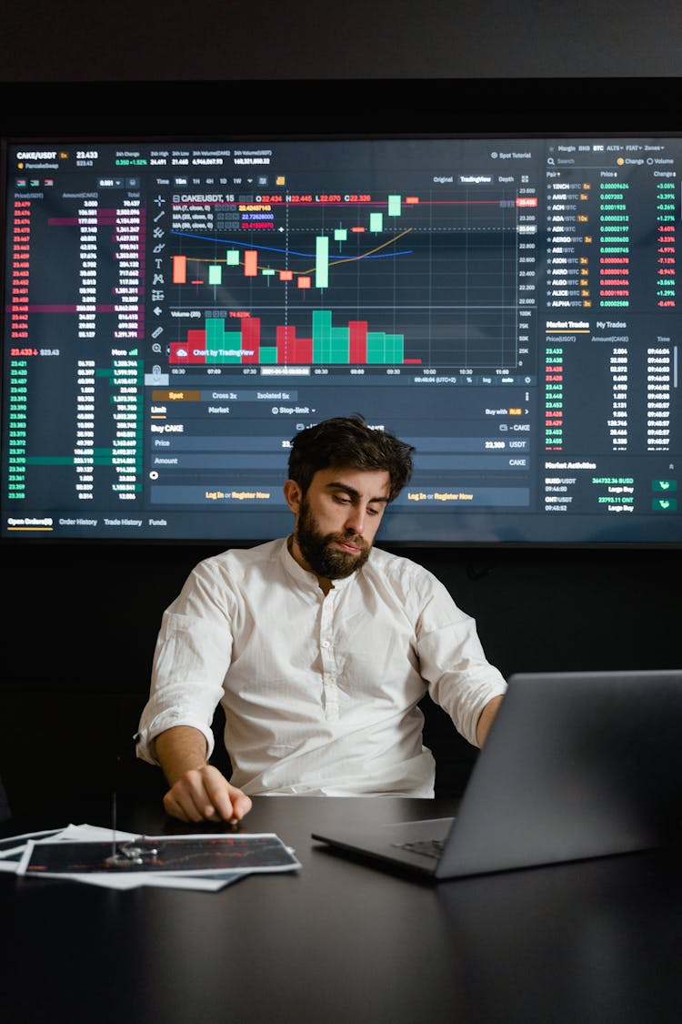 A Bearded Man Working In His Office