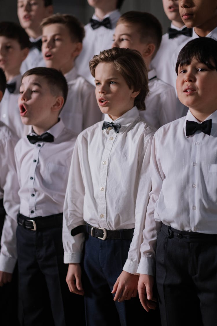 Group Of Boys In White Shirt And Black Bowtie