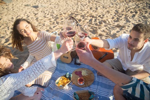 Free People Toasting on a Beach Stock Photo