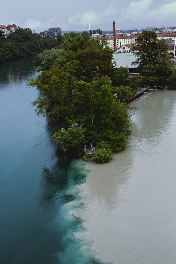 Rhone And Arve River Meeting At The Jonction