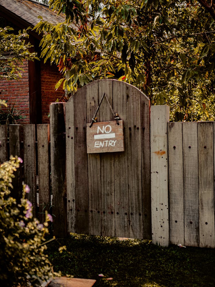 Brown Wooden Door With No Entry Sign