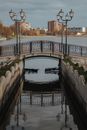 Concrete Bridge with Steel Railing Over River