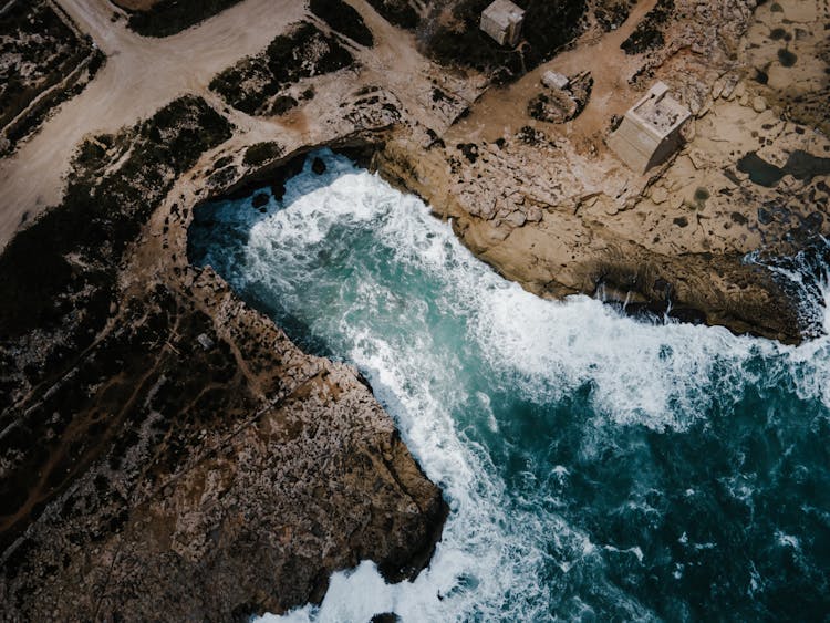 Aerial View Of Beach And Natural Pool