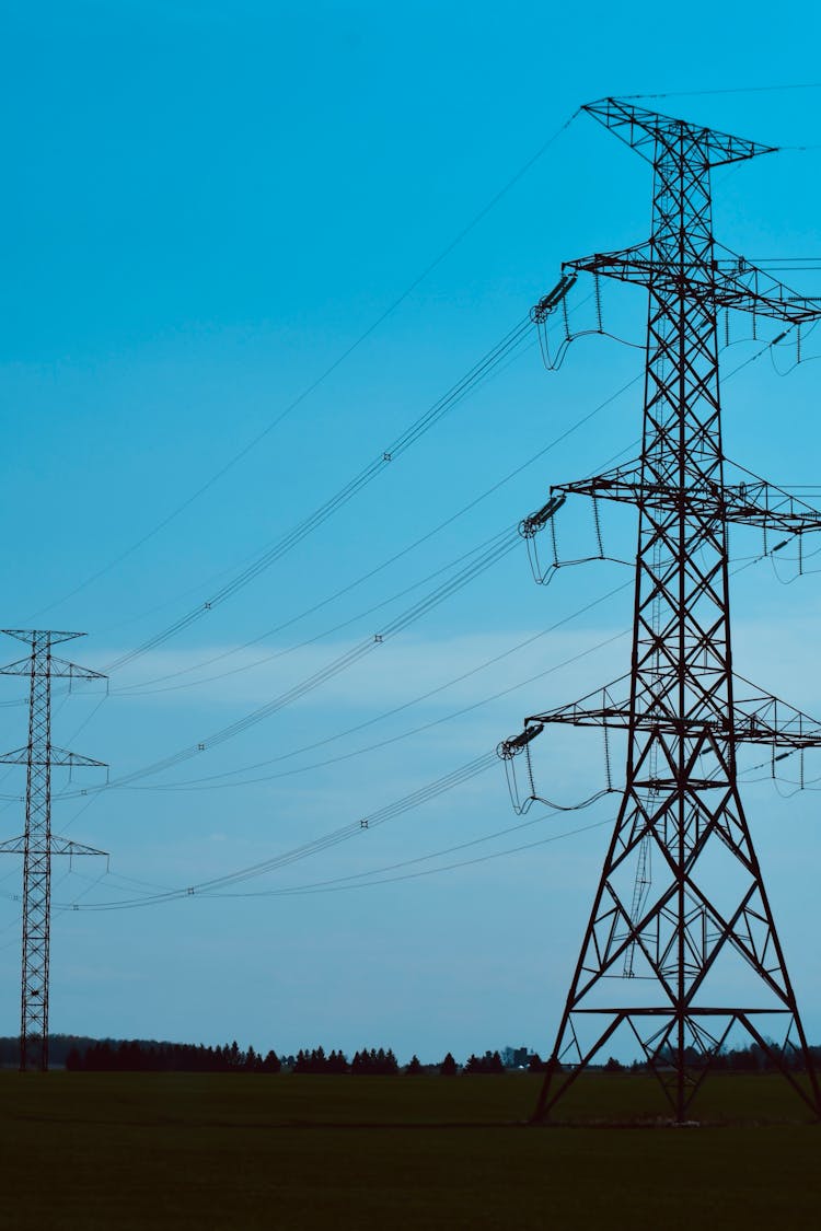 Power Lines Under Blue Sky