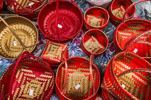 Red and Brown Woven Round Baskets