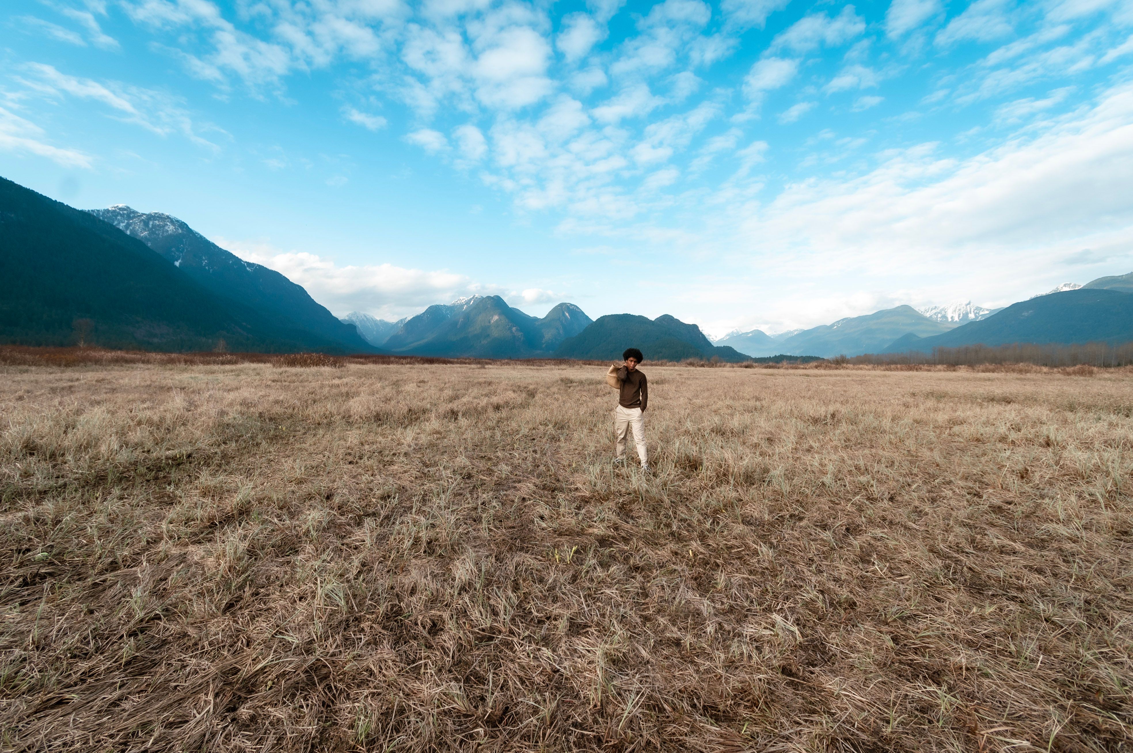 Man Standing in Brown Grass Field · Free Stock Photo