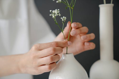 Anonymous woman putting twigs in vase