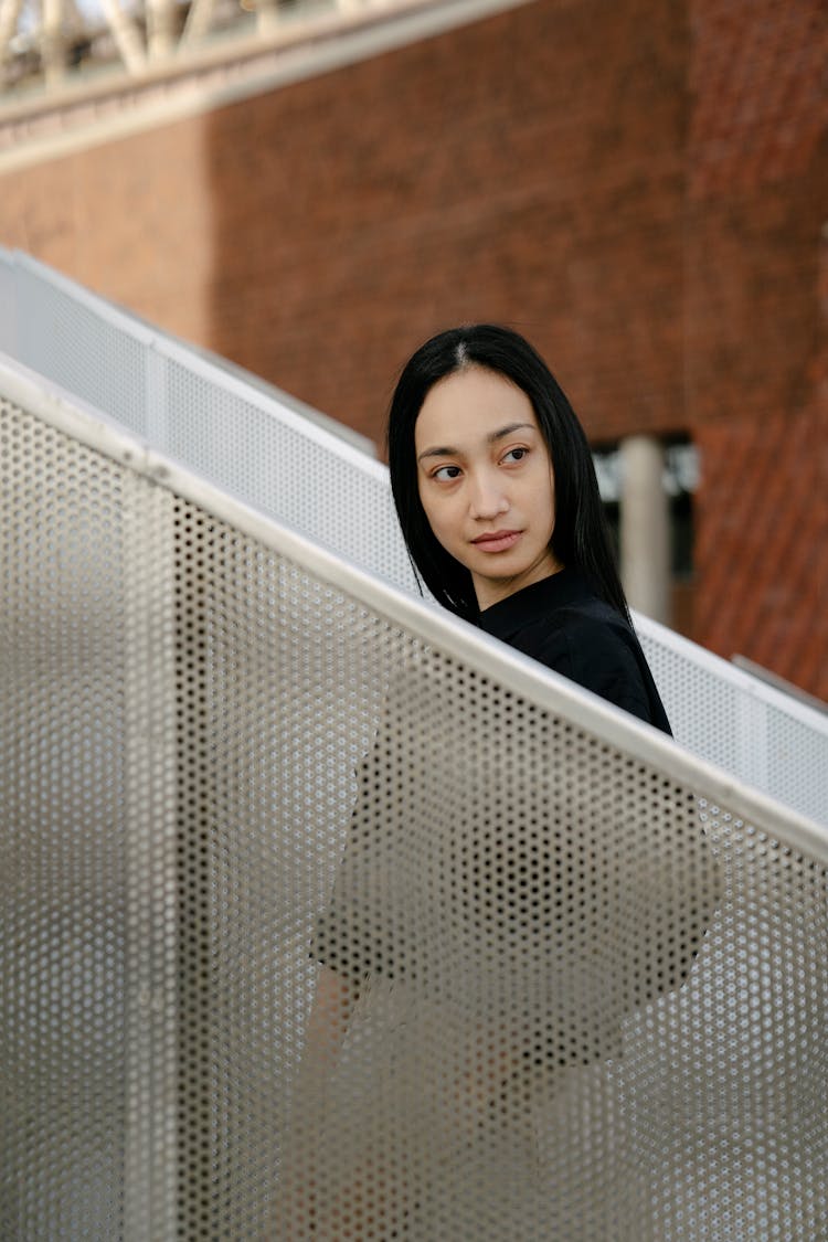 Elegant Woman Standing On Stairs