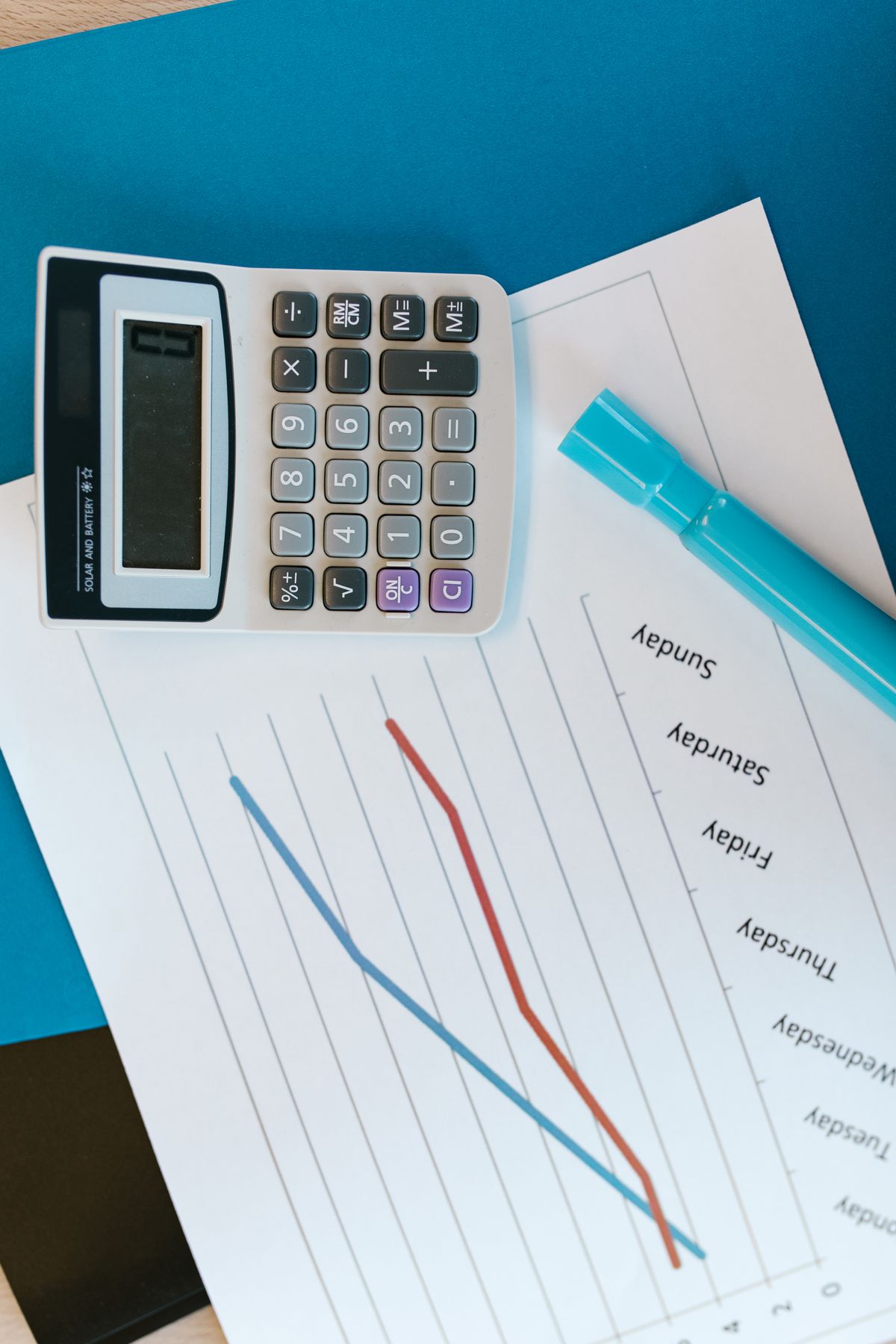 A calculator resting on graph paper covered in hand calculations