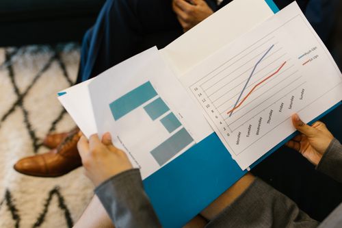 Business report with bar and line graphs