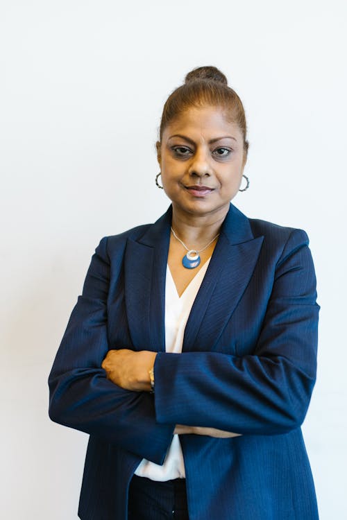 Woman in Blue Blazer Smiling