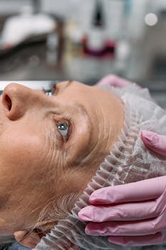 Close-up of a senior woman receiving a facial spa treatment indoors, promoting relaxation and skincare health.