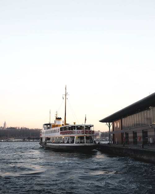 Ship moored on river in port