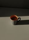 Cup of hot cocoa in sunlight