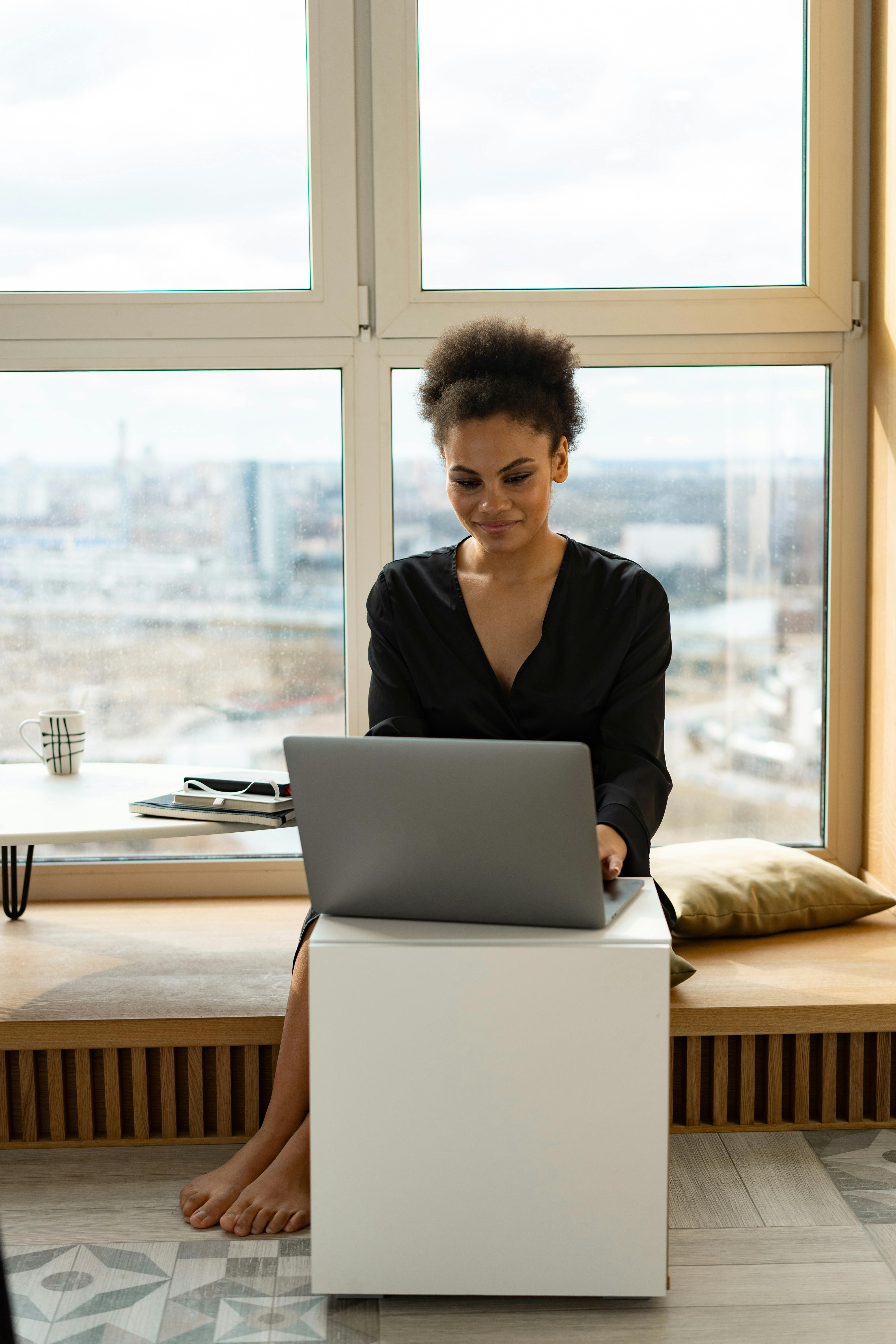 a woman using laptop