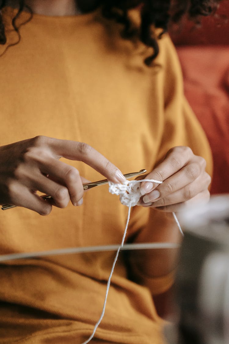 Close Up Of Woman Crocheting