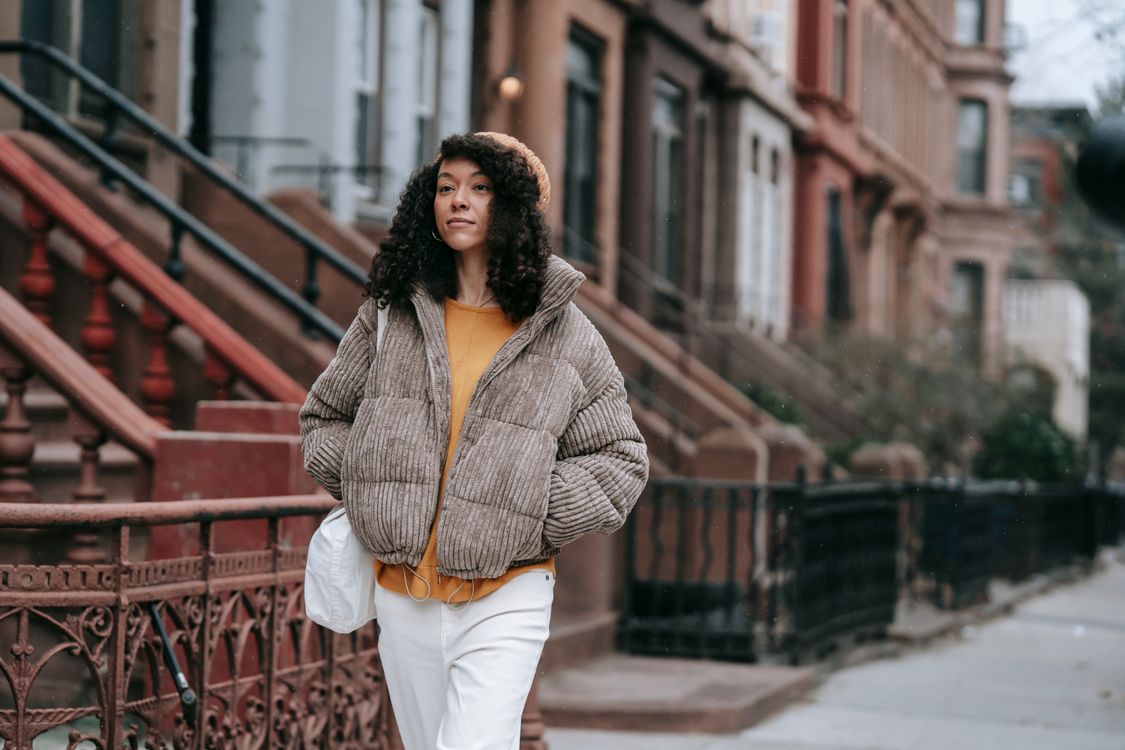 Woman wearing a cozy fleece jacket with cargo pants