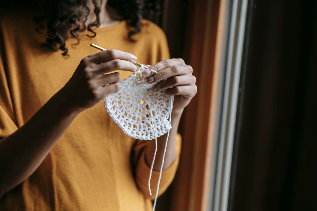 Handmade crochet being created