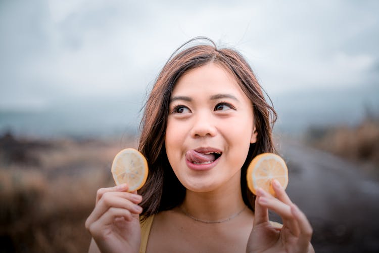 A Girl Licking Her Lips