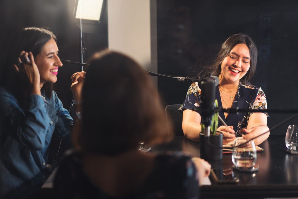 diverse group recording podcast