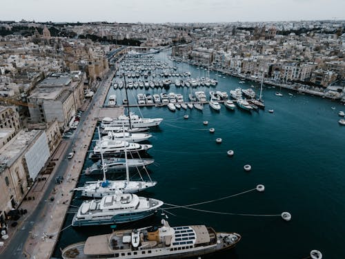 Boat Docks on a Bay Between the City