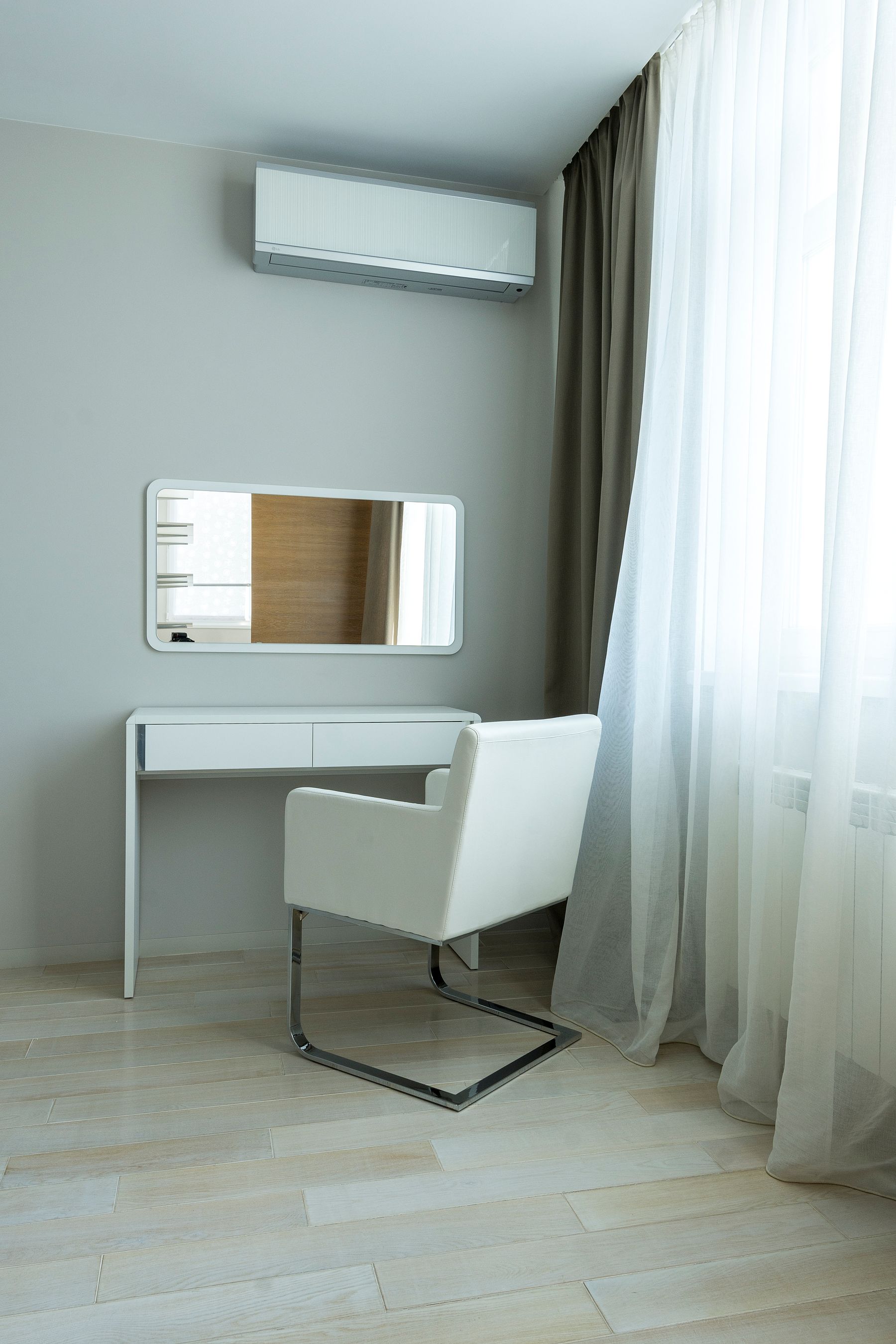 Modern interior with wall-mounted air conditioning