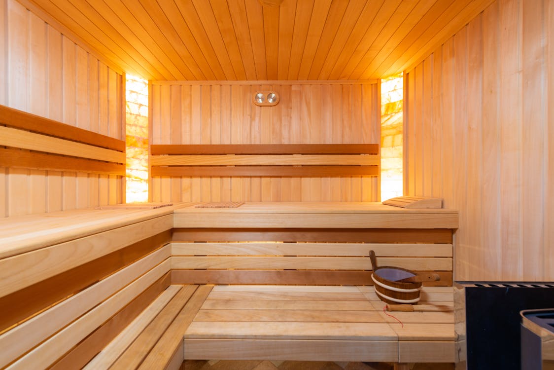 Free An Empty Wooden Sauna Stock Photo