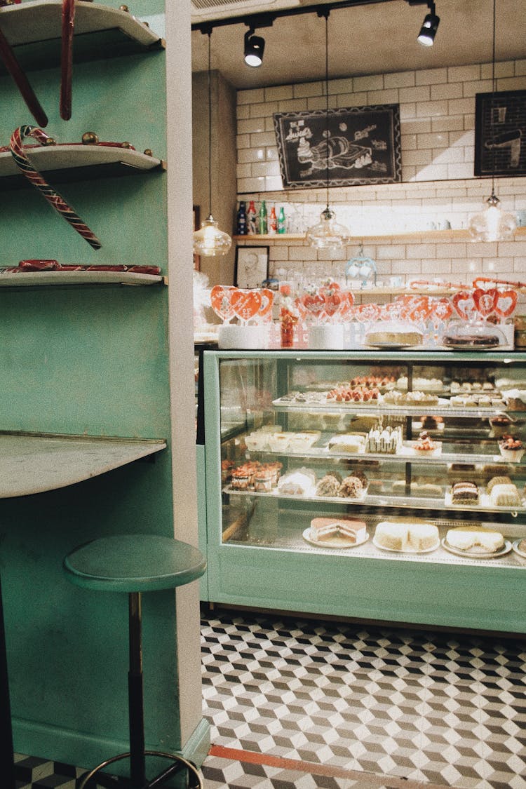 Food Display In Glass Display Counter