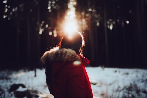 Femme En Manteau Rouge Photo Prise Pendant La Lumière Du Jour