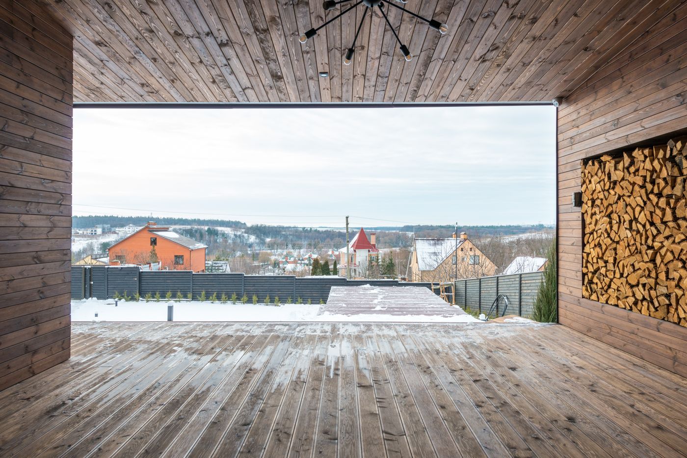 Finished wooden deck built for year-round conditions