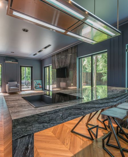 Custom kitchen island install Laguna Beach hillside residence