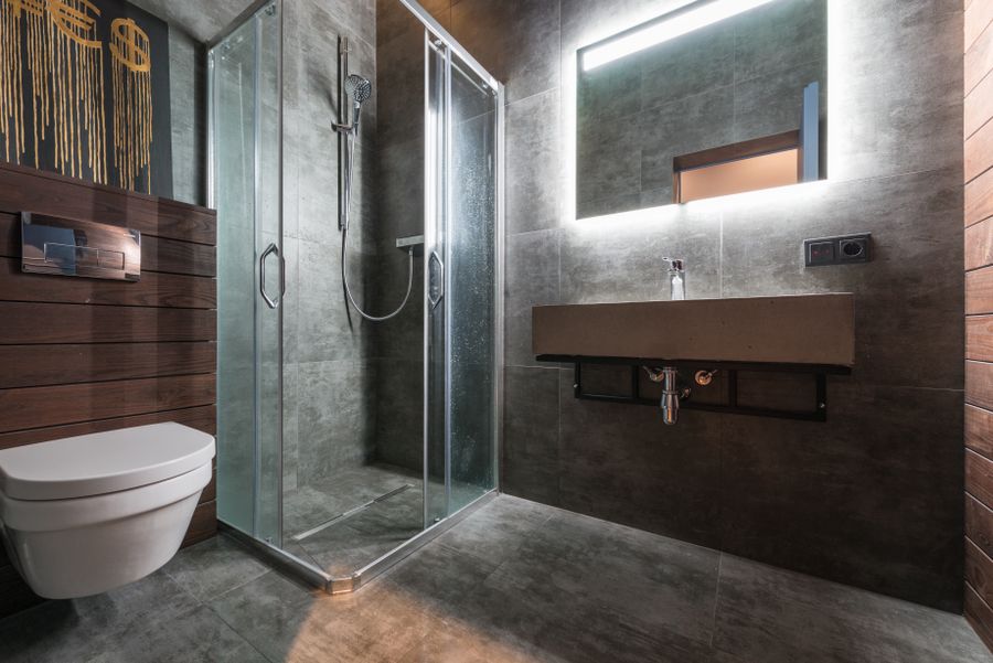 Small guest bathroom remodel with floating vanity in Painted Hills Las Flores home