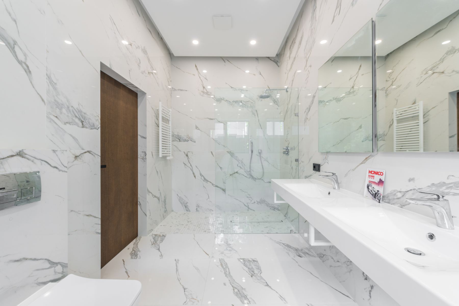 Pattern of cut marble tiles