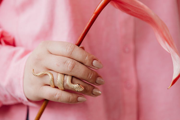 A Person Wearing A Gold Snake Ring