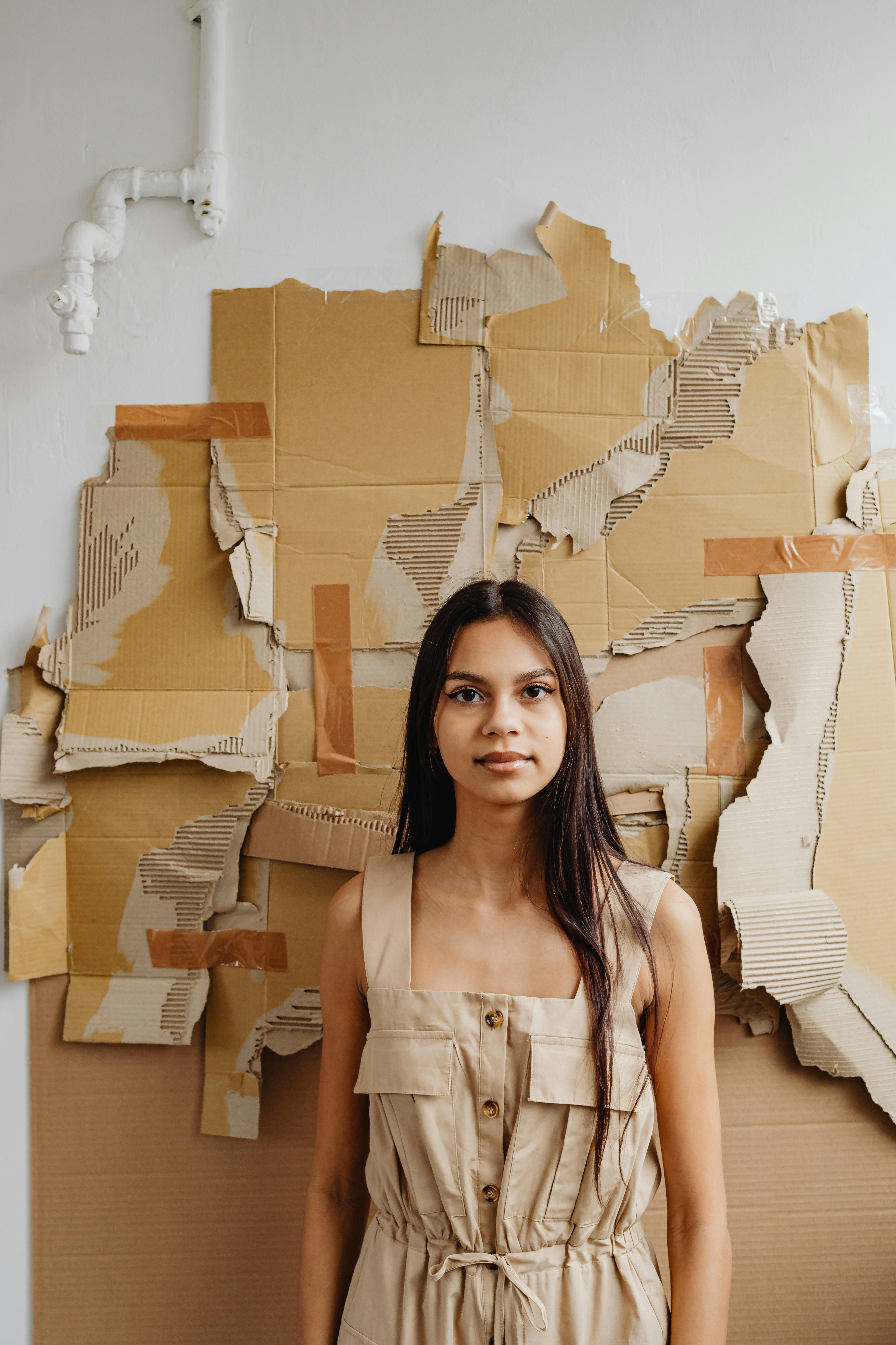 woman in beige clothing