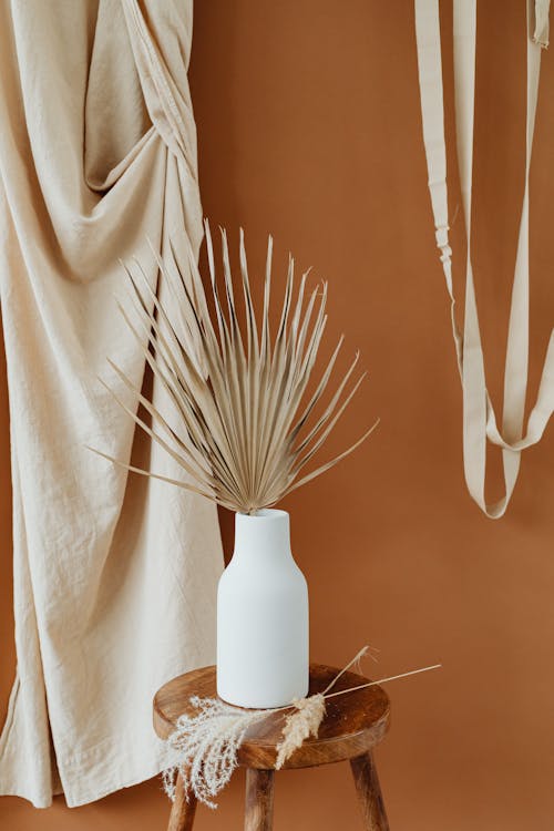 Dried Ornamental Leaf on a Ceramic Vase