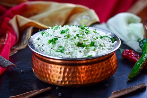 Free Rice in a Bowl Served in a Restaurant  Stock Photo