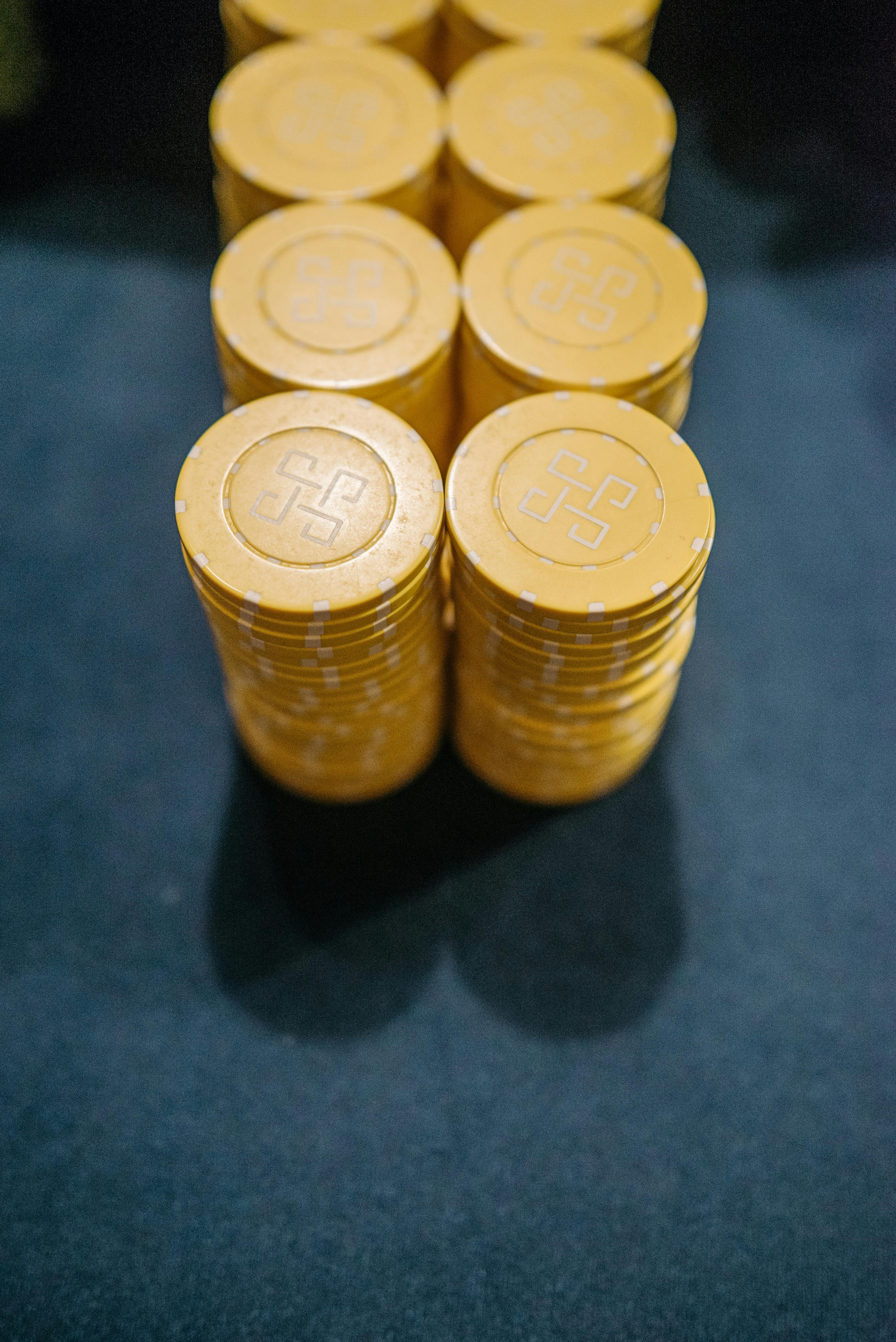 stacks of casino tokens on the table