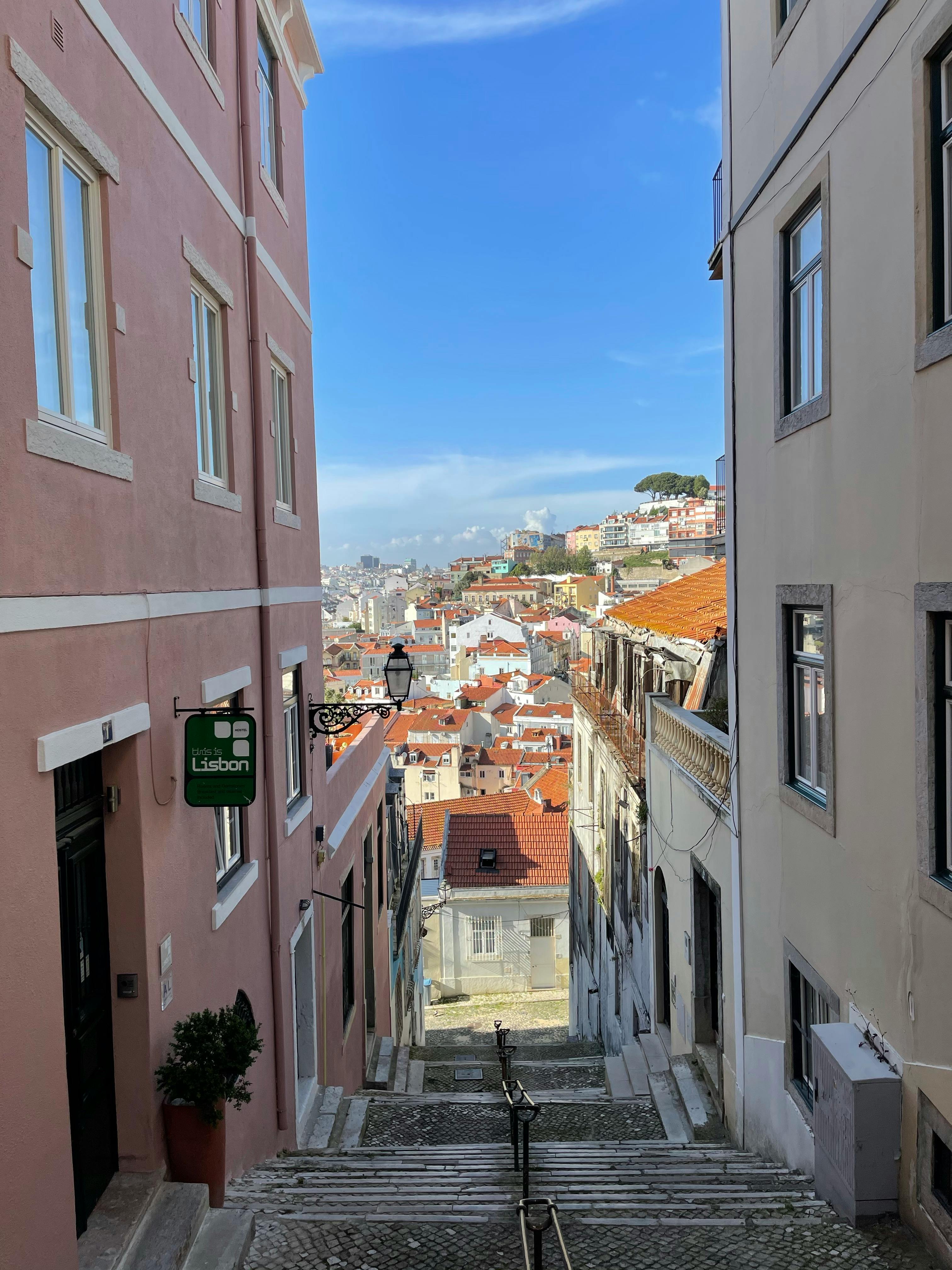 cityscape of lisbon photographed from between the buildings