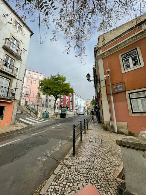 Charming street view showcasing Lisbon's vibrant architecture and cobblestone paths. — Bairro, Portugal.