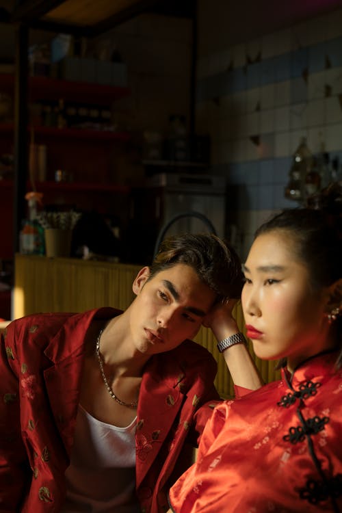 Free Couple Wearing Traditional Chinese Clothes Stock Photo