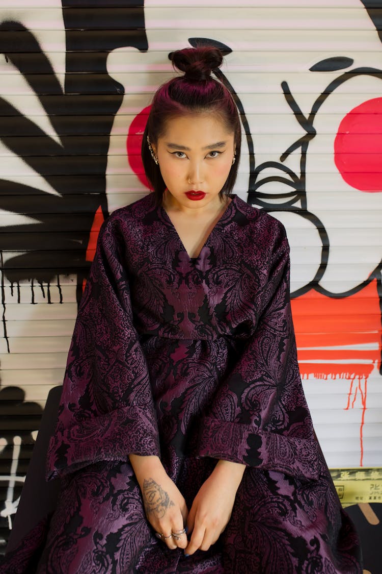 Woman Wearing Purple Dress Kimono