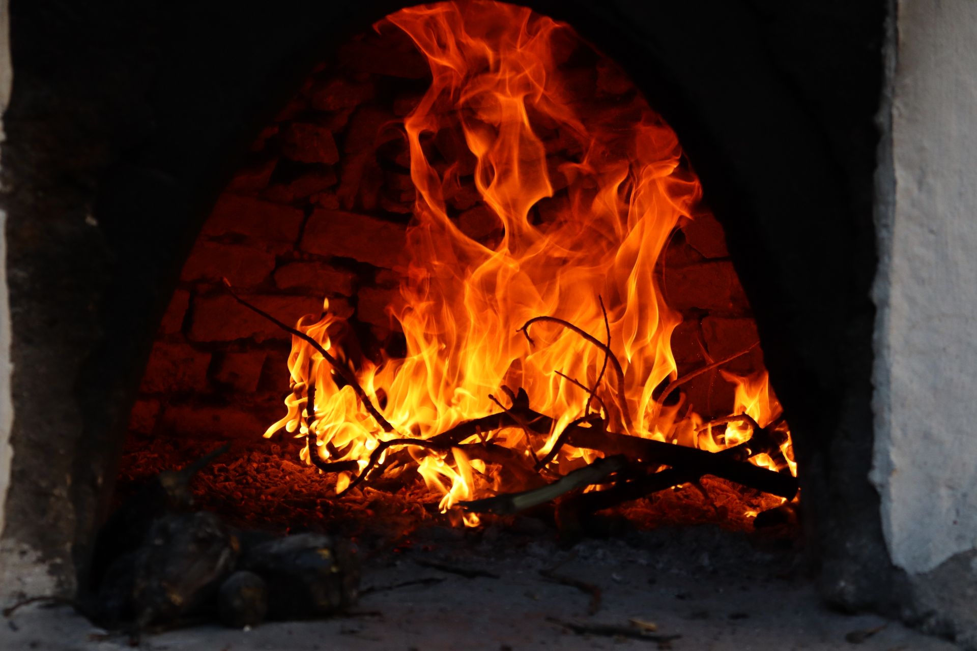 Branches Burning in Fireplace