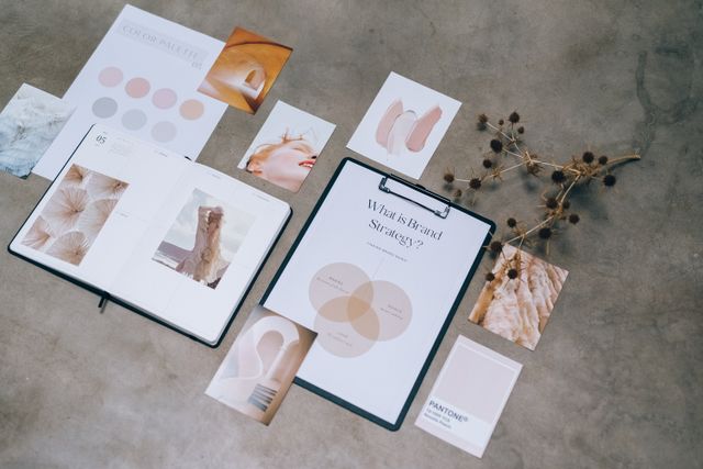 Moodboard di identità visiva con palette e materiali di marca