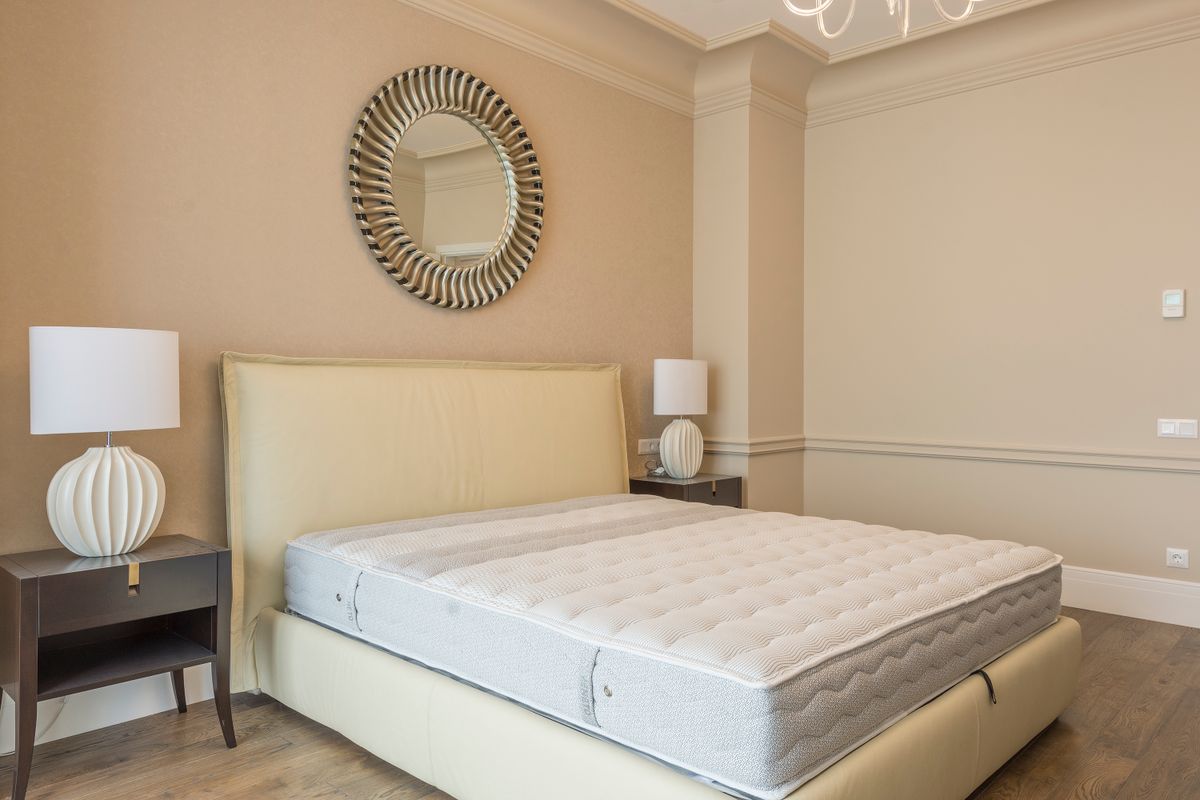 Memory foam mattress with bamboo cover in bedroom