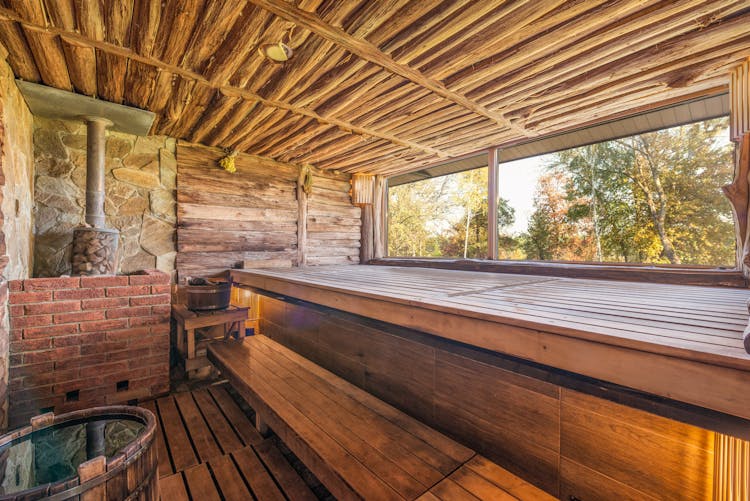 A Sauna Bath With A Wooden Interior