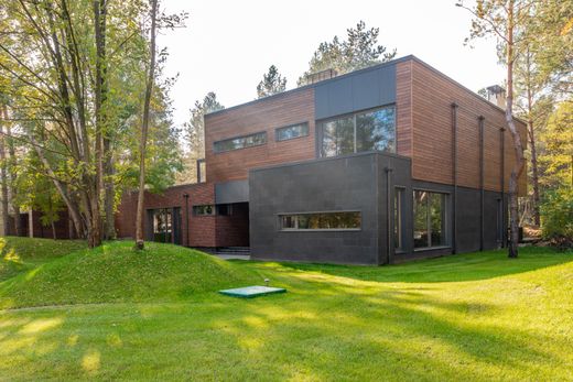 Timber and slate-clad house among tall pines — photo by Max Vakhtbovych on Pexels