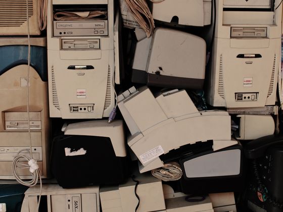 Pile of old computers and monitors ready for electronics recycling - KD Junk, Waxhaw NC